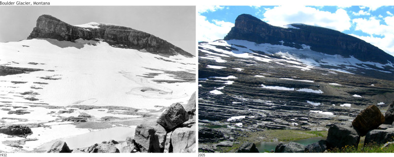 Ледник Боулдер (штат Монтана, США) в 1932 и 2005 годах